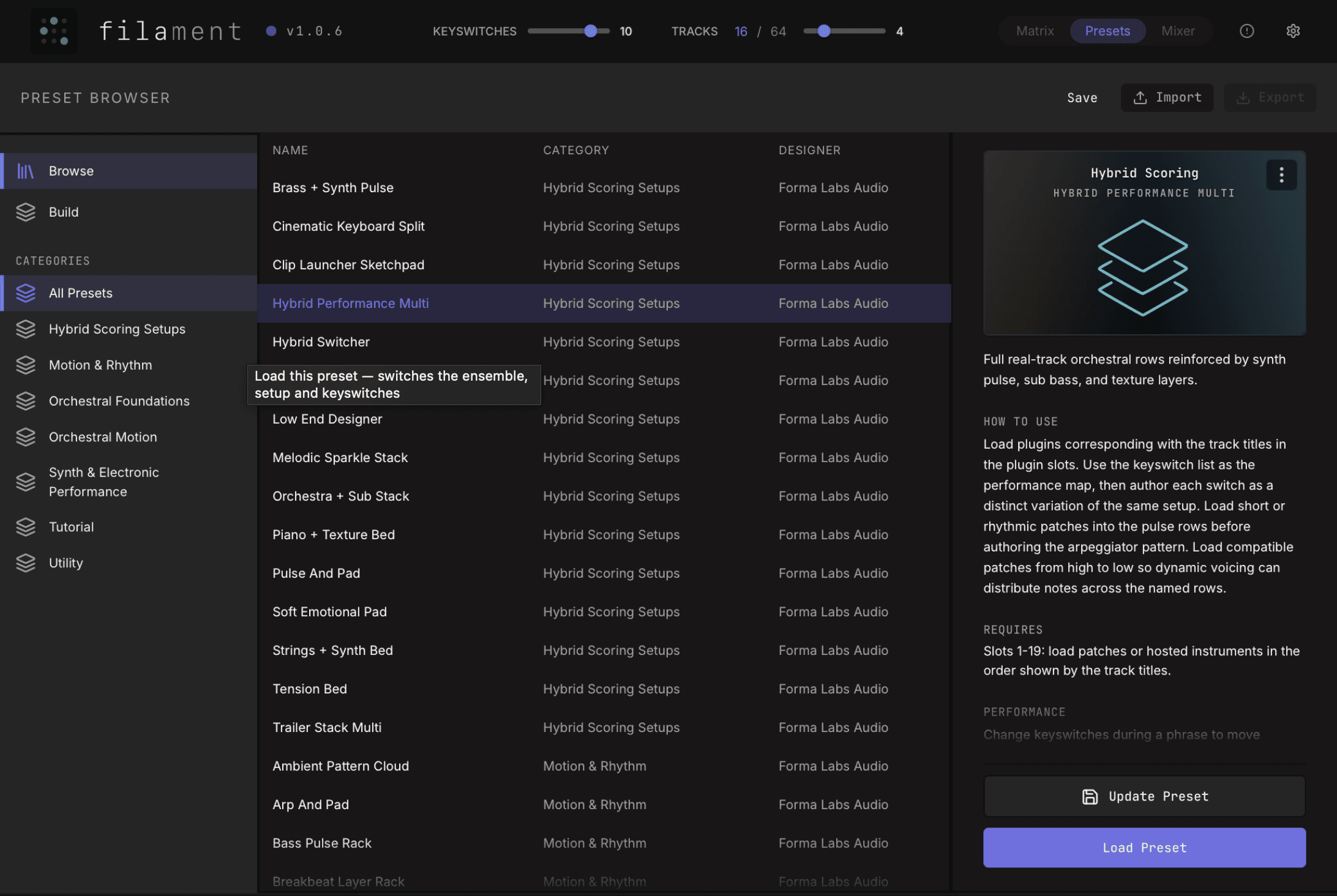 Browse tab showing complete ready-made presets