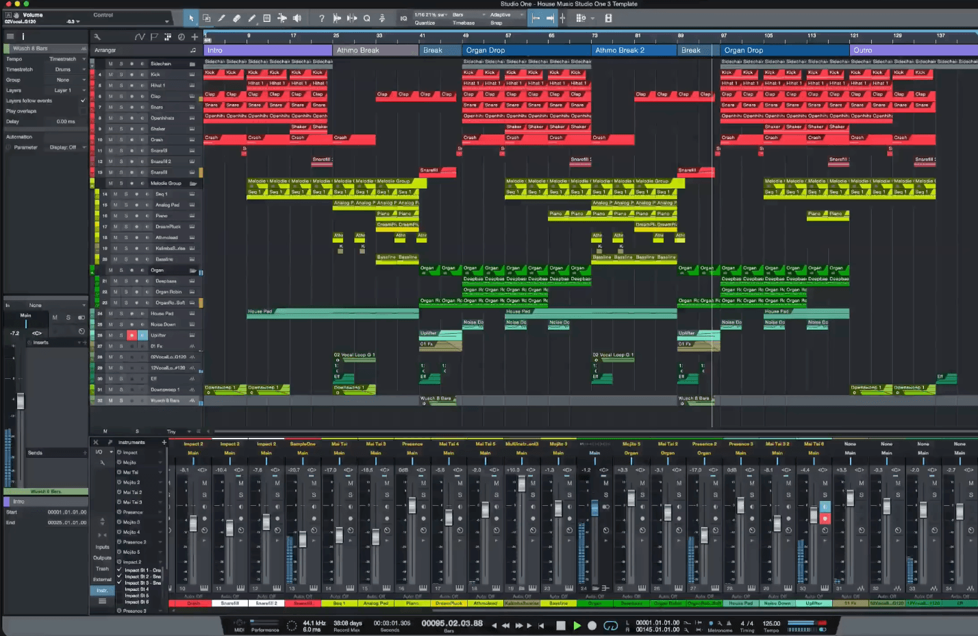 Complex DAW orchestral template with hundreds of tracks